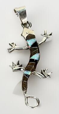 Native American Zuni Sterling Sterling Multi Stone Inlay Lizard Pendant - NEW